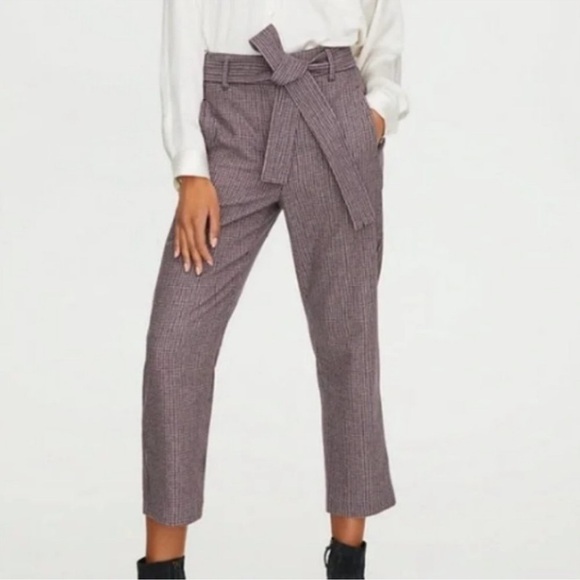 Aritzia Wilfred Pants Womens Purple Plaid Tweed Jallade Tie Front High Rise - Picture 1 of 5